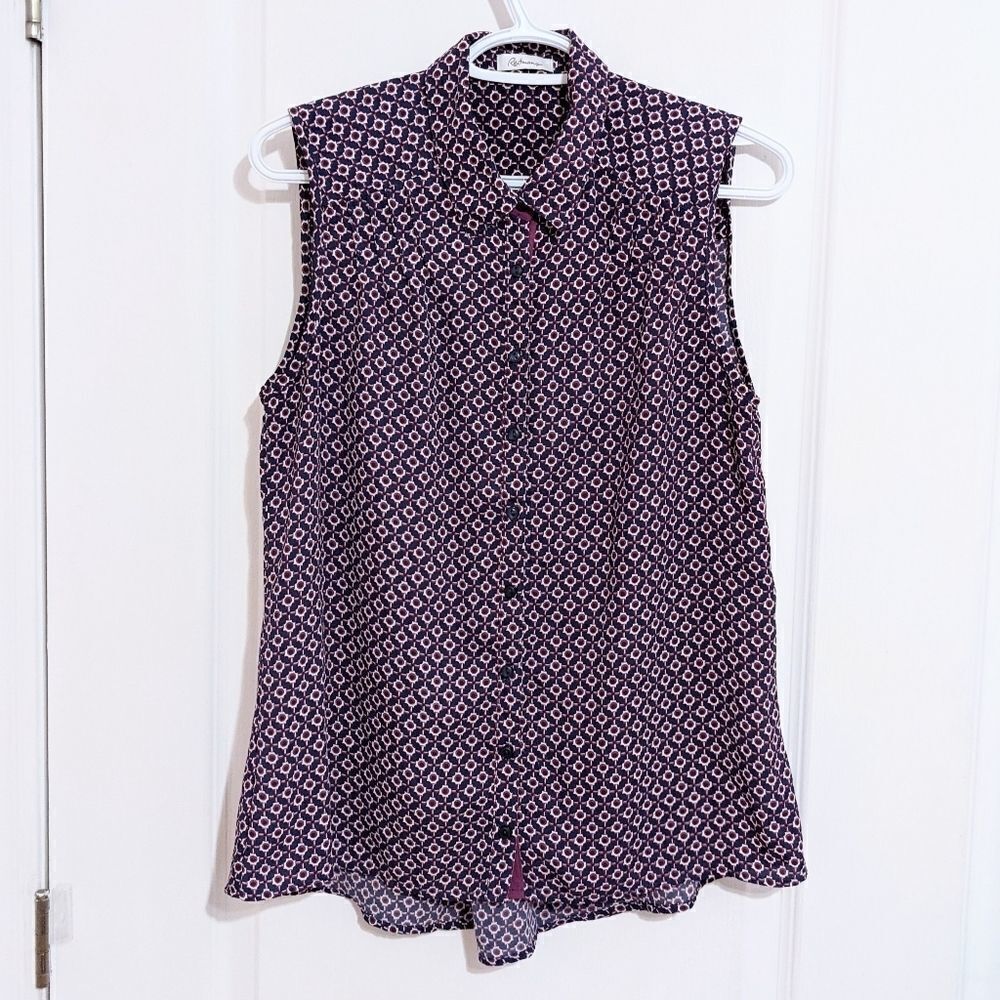 REITMANS Sleeveless geometric abstract print blouse shirt sleeveles @E